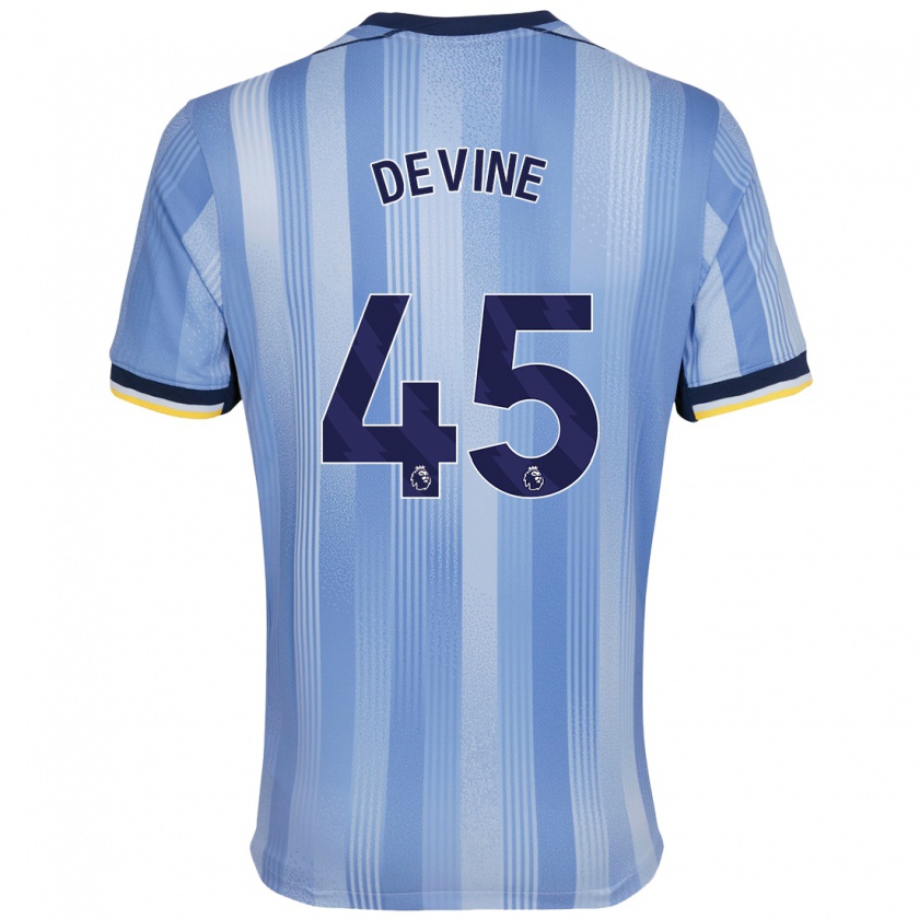 Kandiny Niño Camiseta Alfie Devine #45 Azul Claro 2ª Equipación 2024/25 La Camisa Chile