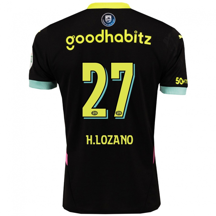 Kandiny Niño Camiseta Hirving Lozano #27 Negro Amarillo 2ª Equipación 2024/25 La Camisa Chile