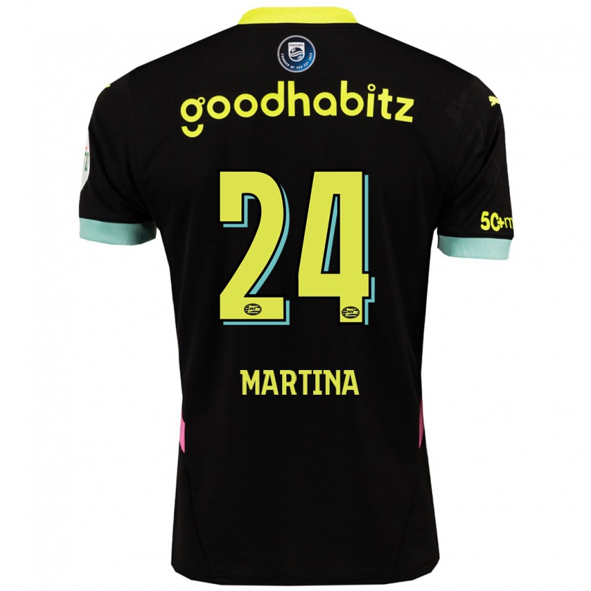 Kandiny Niño Camiseta Shijona Martina #24 Negro Amarillo 2ª Equipación 2024/25 La Camisa Chile