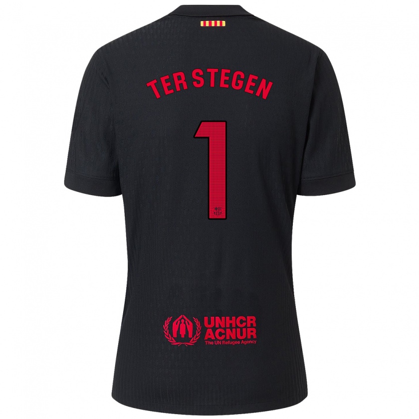 Kandiny Niño Camiseta Marc-André Ter Stegen #1 Negro Rojo 2ª Equipación 2024/25 La Camisa Chile