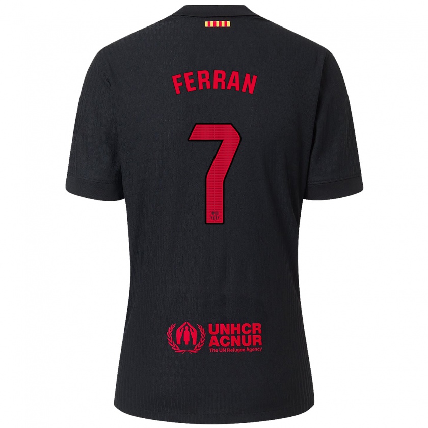 Kandiny Niño Camiseta Ferran Torres #7 Negro Rojo 2ª Equipación 2024/25 La Camisa Chile