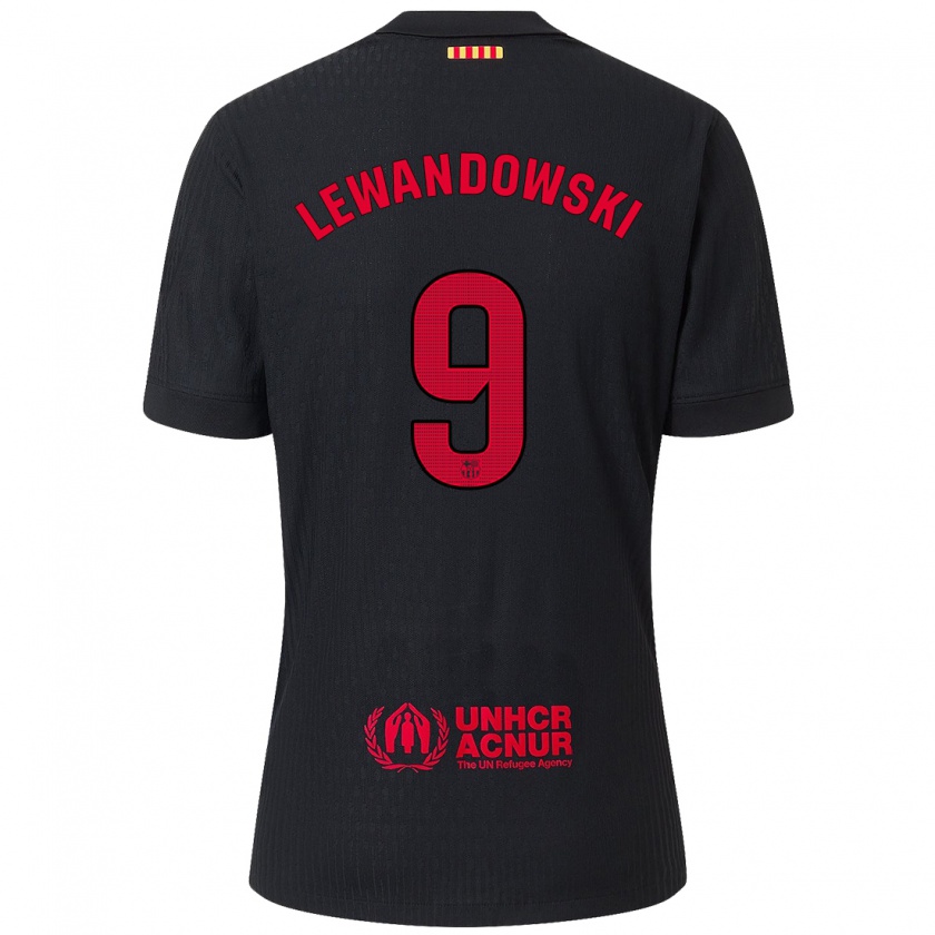 Kandiny Niño Camiseta Robert Lewandowski #9 Negro Rojo 2ª Equipación 2024/25 La Camisa Chile