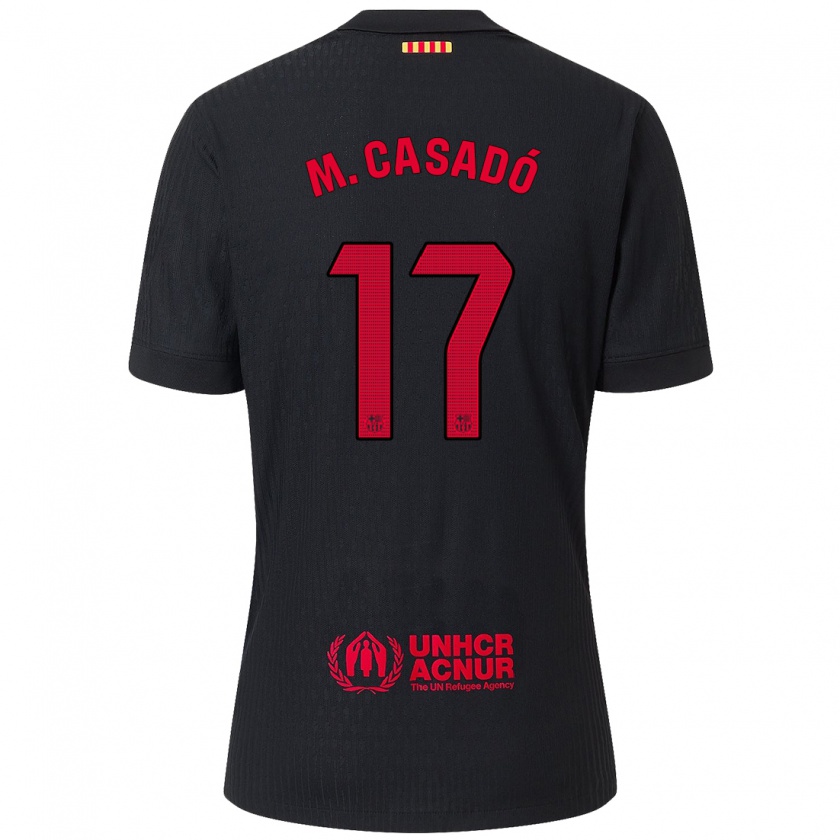 Kandiny Niño Camiseta Marc Casadó #17 Negro Rojo 2ª Equipación 2024/25 La Camisa Chile