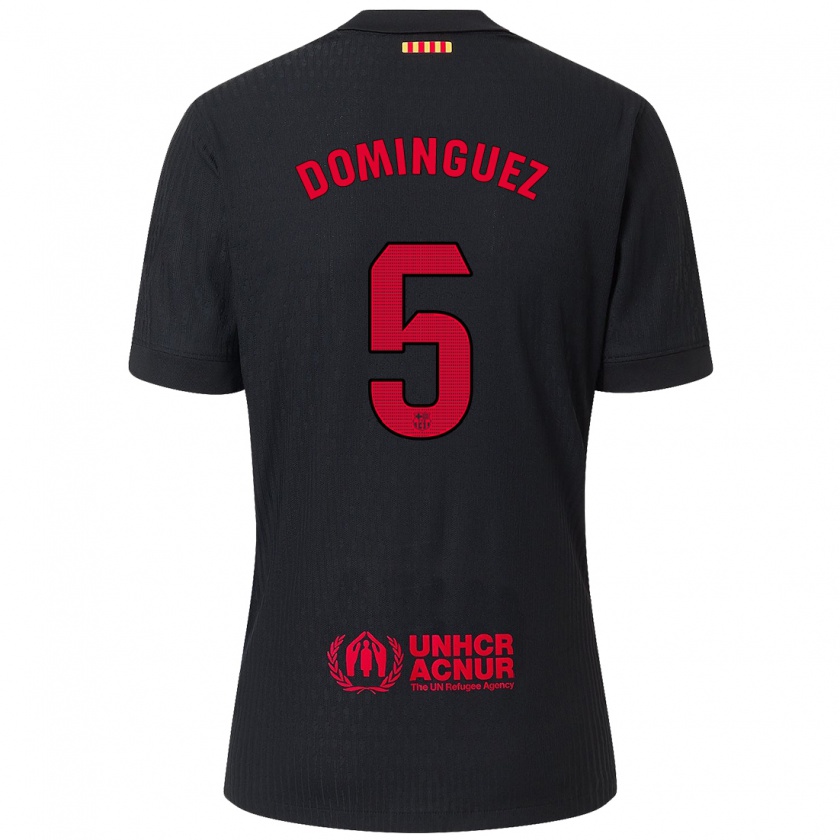 Kandiny Niño Camiseta Sergi Domínguez #5 Negro Rojo 2ª Equipación 2024/25 La Camisa Chile