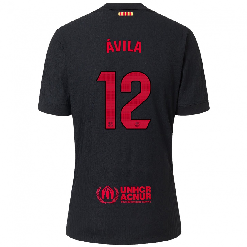 Kandiny Niño Camiseta Dani Ávila #12 Negro Rojo 2ª Equipación 2024/25 La Camisa Chile