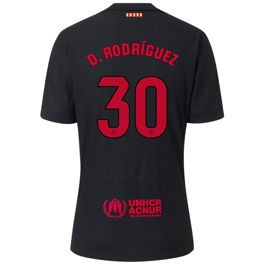 Kandiny Niño Camiseta Dani Rodríguez #30 Negro Rojo 2ª Equipación 2024/25 La Camisa Chile