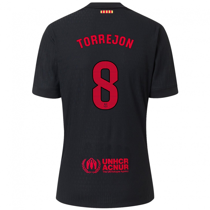 Kandiny Niño Camiseta Marta Torrejón #8 Negro Rojo 2ª Equipación 2024/25 La Camisa Chile