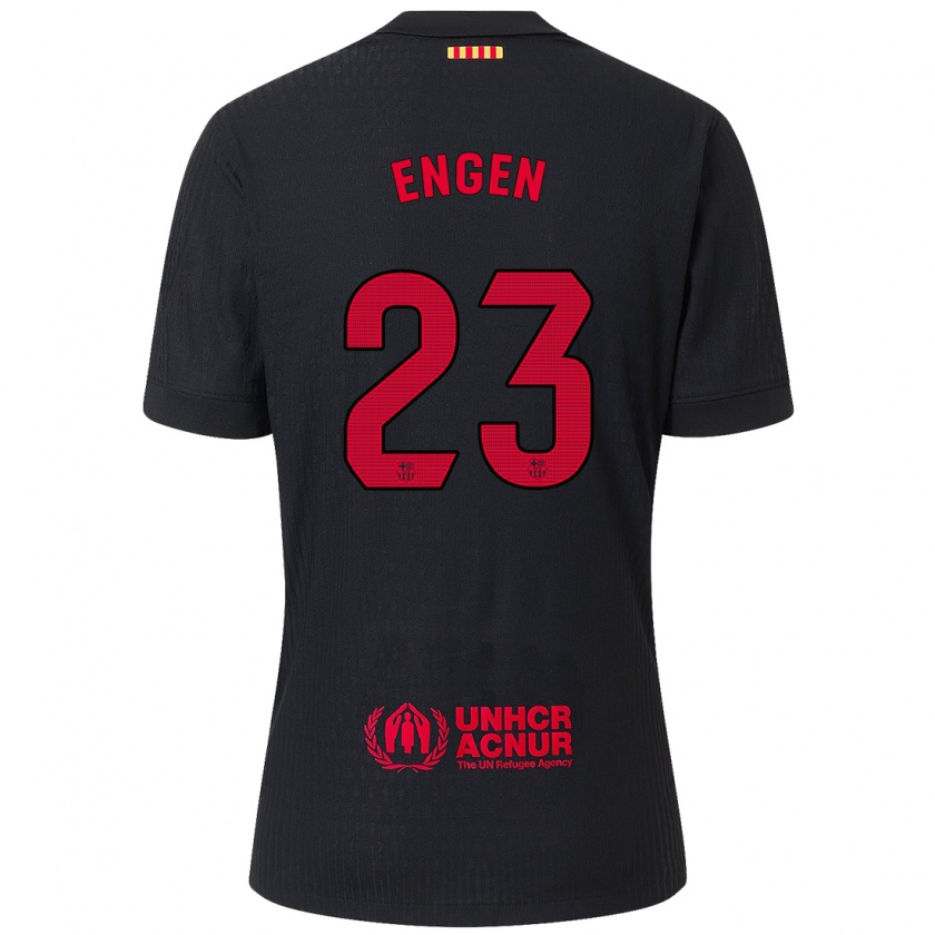 Kandiny Niño Camiseta Ingrid Engen #23 Negro Rojo 2ª Equipación 2024/25 La Camisa Chile