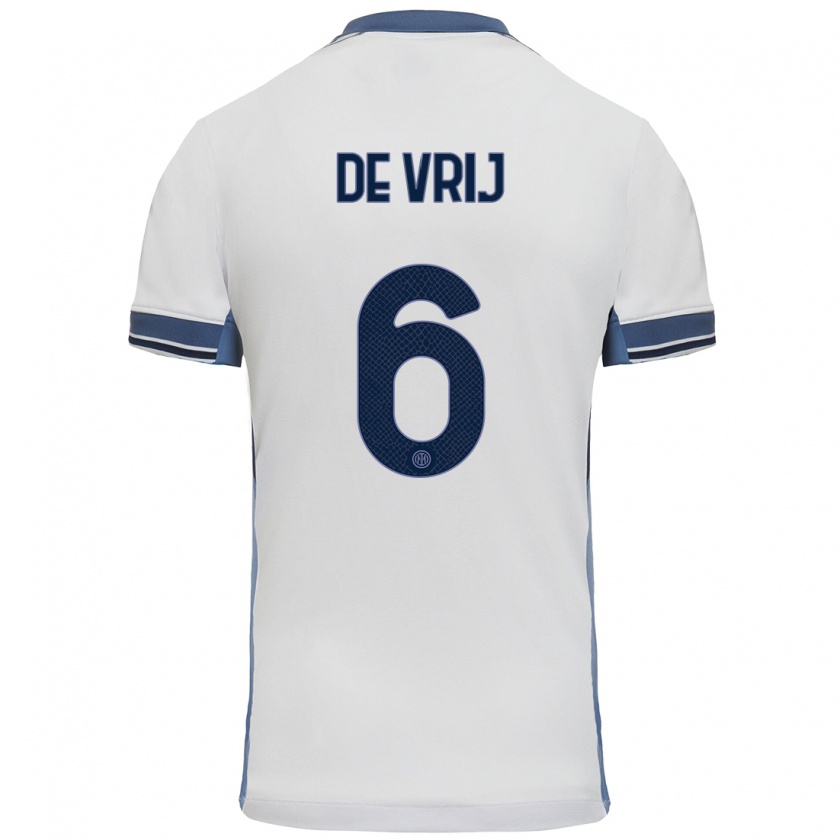 Kandiny Niño Camiseta Stefan De Vrij #6 Blanco Gris 2ª Equipación 2024/25 La Camisa Chile