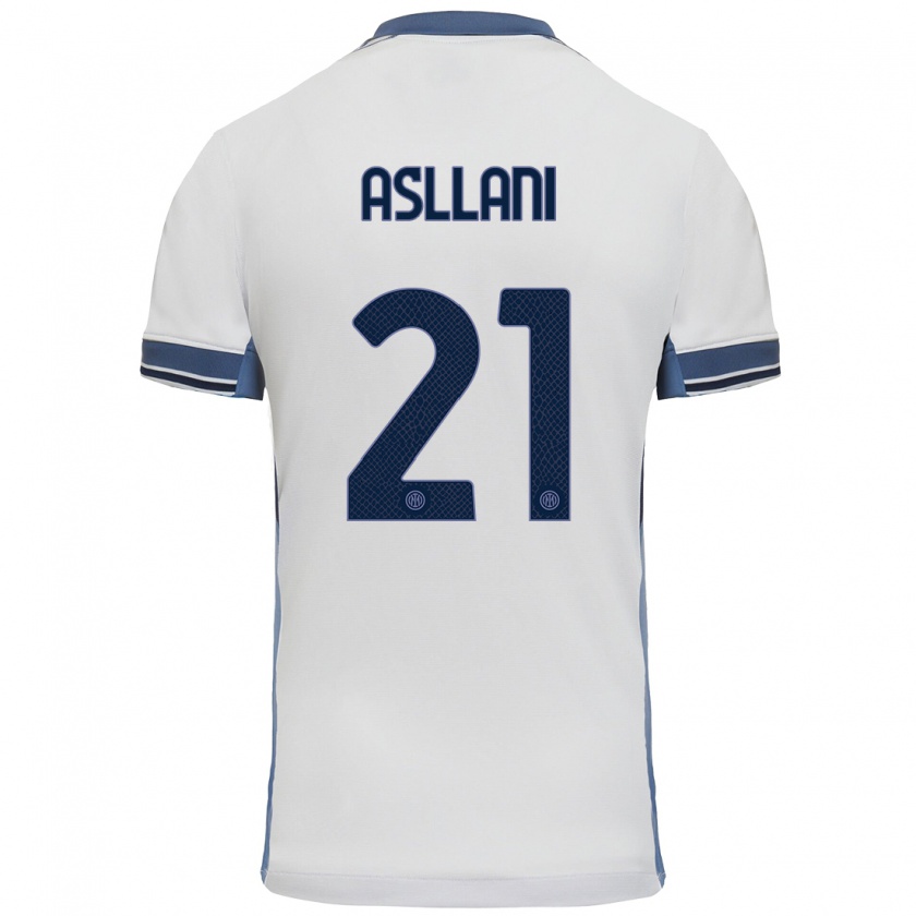 Kandiny Niño Camiseta Kristjan Asllani #21 Blanco Gris 2ª Equipación 2024/25 La Camisa Chile