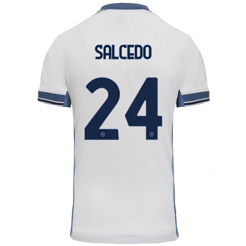 Kandiny Niño Camiseta Eddie Salcedo #24 Blanco Gris 2ª Equipación 2024/25 La Camisa Chile