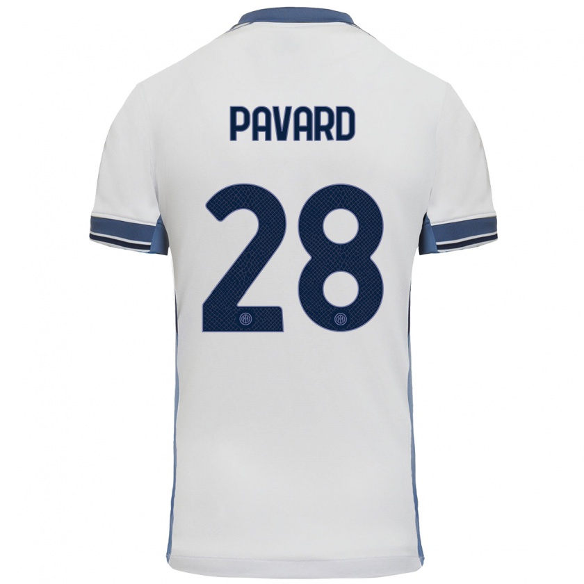 Kandiny Niño Camiseta Benjamin Pavard #28 Blanco Gris 2ª Equipación 2024/25 La Camisa Chile