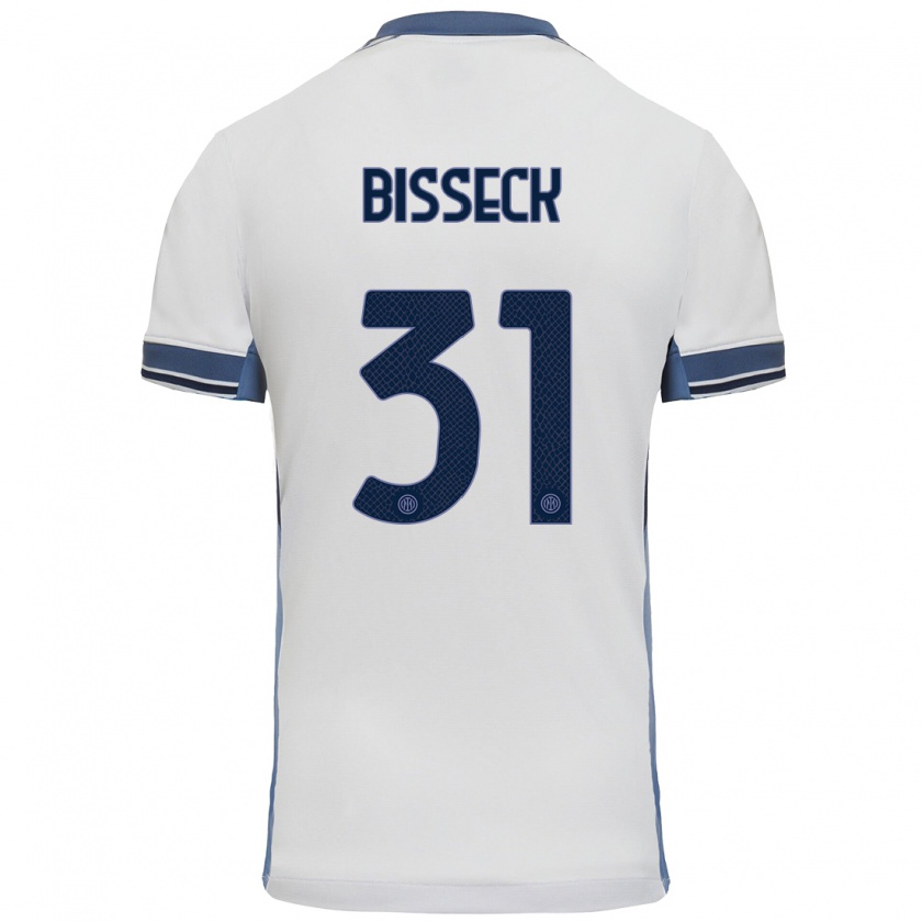 Kandiny Niño Camiseta Yann Bisseck #31 Blanco Gris 2ª Equipación 2024/25 La Camisa Chile