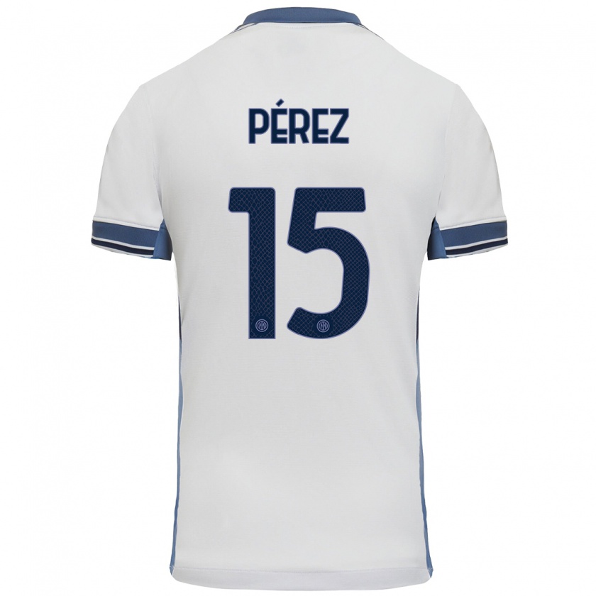 Kandiny Niño Camiseta Álex Pérez #15 Blanco Gris 2ª Equipación 2024/25 La Camisa Chile