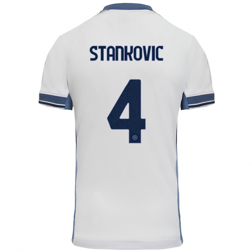 Kandiny Niño Camiseta Aleksandar Stankovic #4 Blanco Gris 2ª Equipación 2024/25 La Camisa Chile