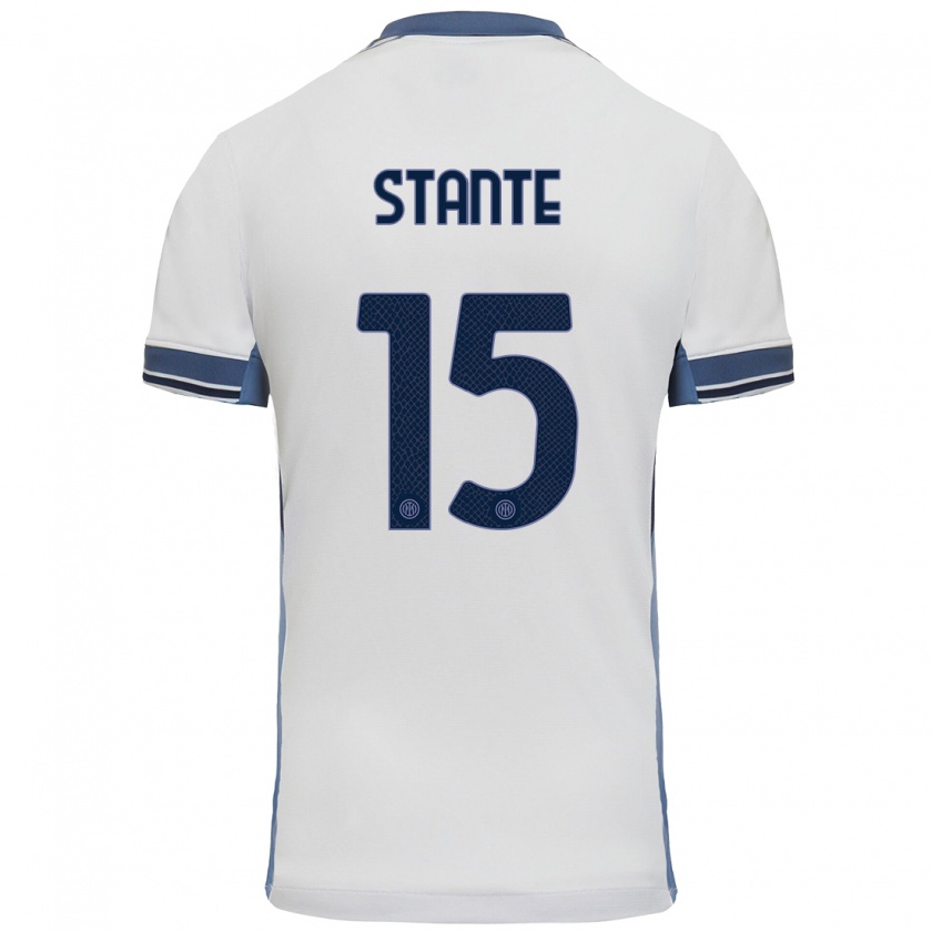 Kandiny Niño Camiseta Francesco Stante #15 Blanco Gris 2ª Equipación 2024/25 La Camisa Chile