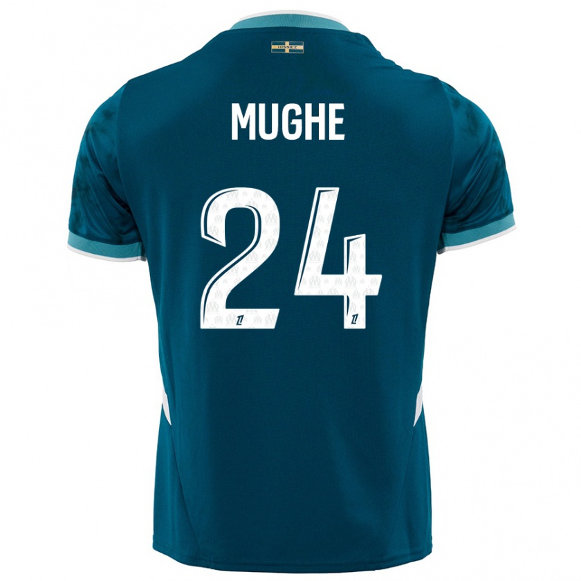 Kandiny Niño Camiseta François Mughe #24 Azul Turquesa 2ª Equipación 2024/25 La Camisa Chile