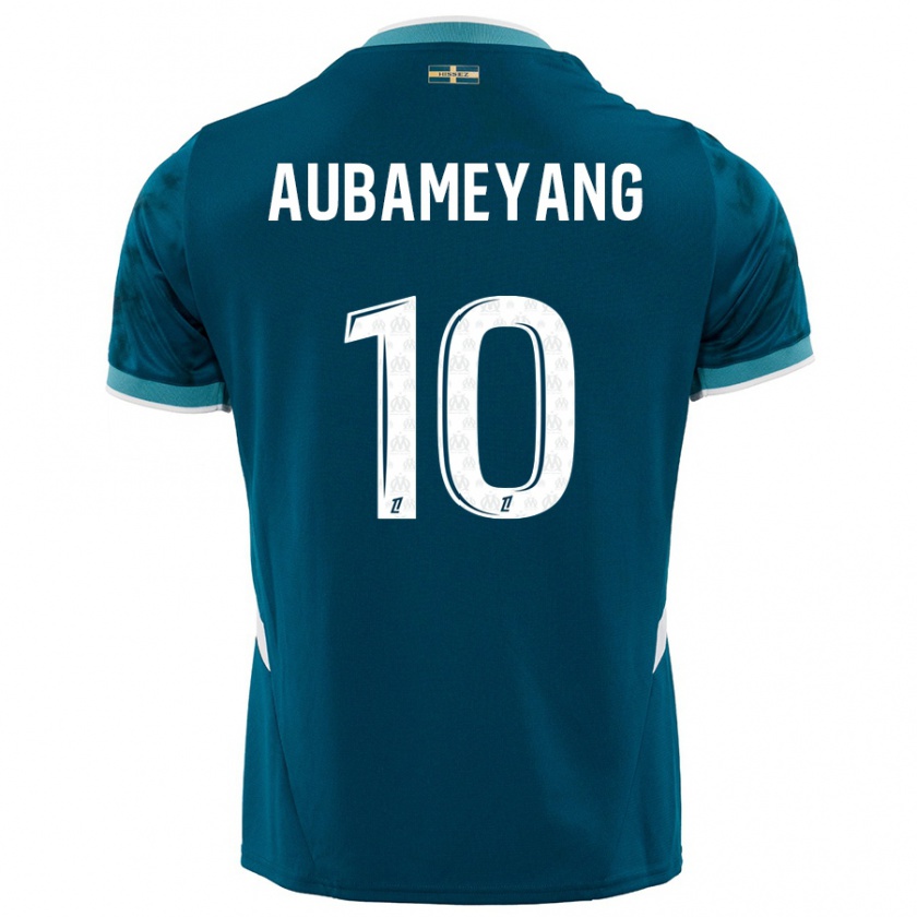 Kandiny Niño Camiseta Pierre-Emerick Aubameyang #10 Azul Turquesa 2ª Equipación 2024/25 La Camisa Chile