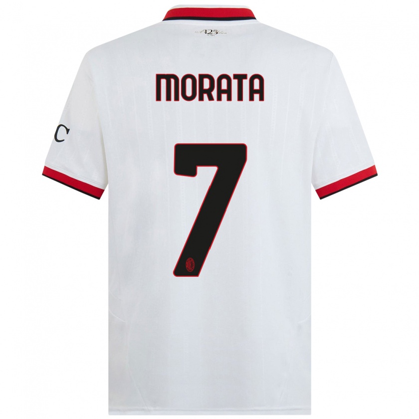 Kandiny Niño Camiseta Álvaro Morata #7 Blanco Negro Rojo 2ª Equipación 2024/25 La Camisa Chile