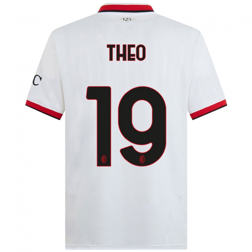 Kandiny Niño Camiseta Theo Hernández #19 Blanco Negro Rojo 2ª Equipación 2024/25 La Camisa Chile