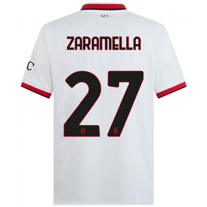 Kandiny Niño Camiseta Mattia Zaramella #27 Blanco Negro Rojo 2ª Equipación 2024/25 La Camisa Chile