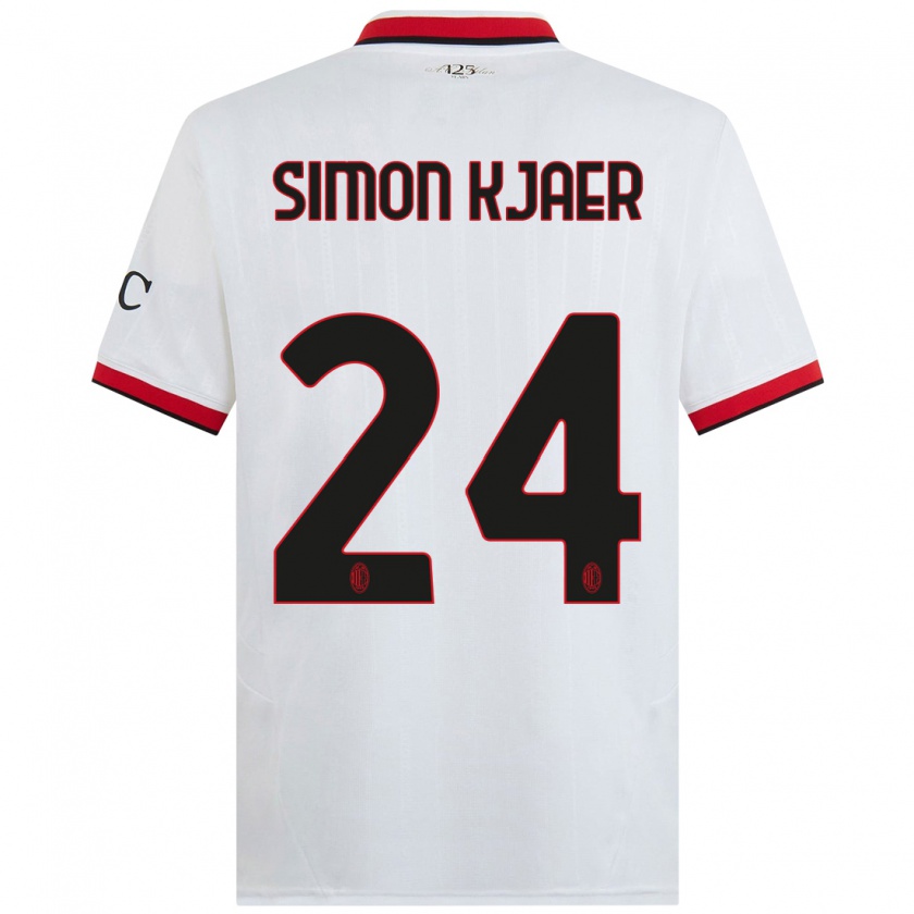 Kandiny Niño Camiseta Simon Kjaer #24 Blanco Negro Rojo 2ª Equipación 2024/25 La Camisa Chile