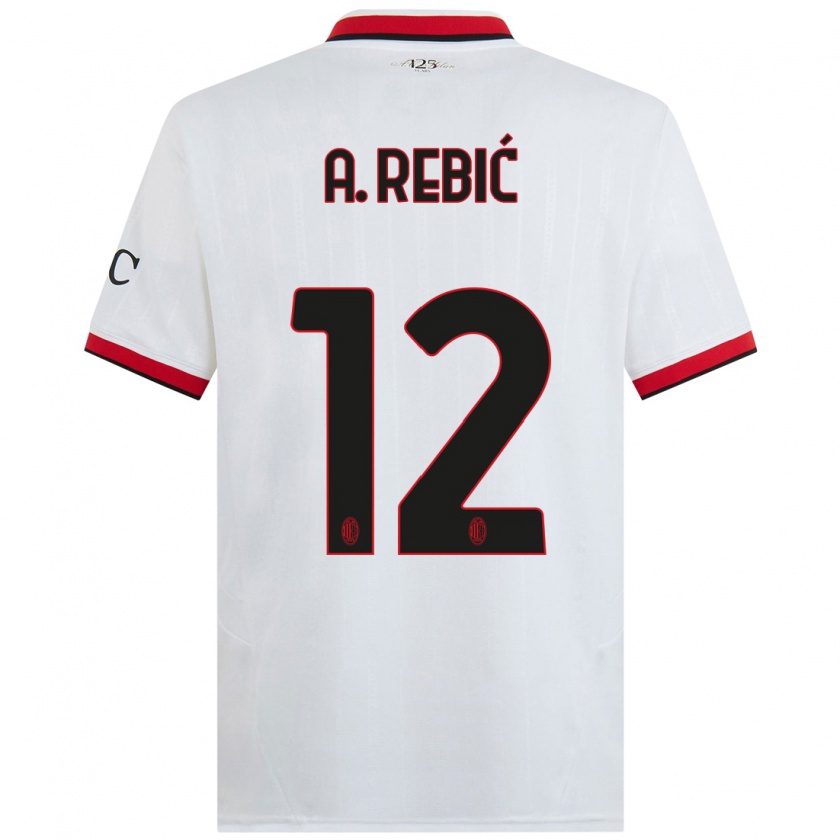 Kandiny Niño Camiseta Ante Rebic #12 Blanco Negro Rojo 2ª Equipación 2024/25 La Camisa Chile