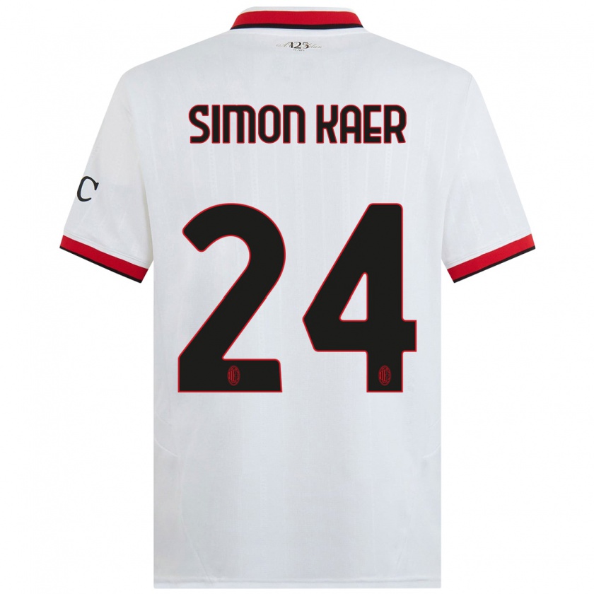 Kandiny Niño Camiseta Simon Kaer #24 Blanco Negro Rojo 2ª Equipación 2024/25 La Camisa Chile