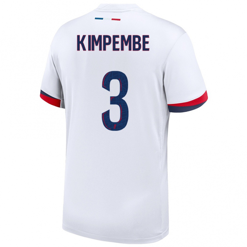 Kandiny Niño Camiseta Presnel Kimpembe #3 Blanco Azul Rojo 2ª Equipación 2024/25 La Camisa Chile