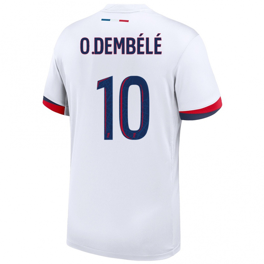 Kandiny Niño Camiseta Ousmane Dembélé #10 Blanco Azul Rojo 2ª Equipación 2024/25 La Camisa Chile