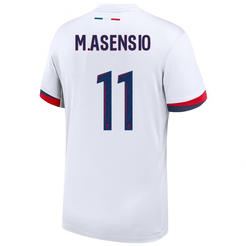 Kandiny Niño Camiseta Marco Asensio #11 Blanco Azul Rojo 2ª Equipación 2024/25 La Camisa Chile