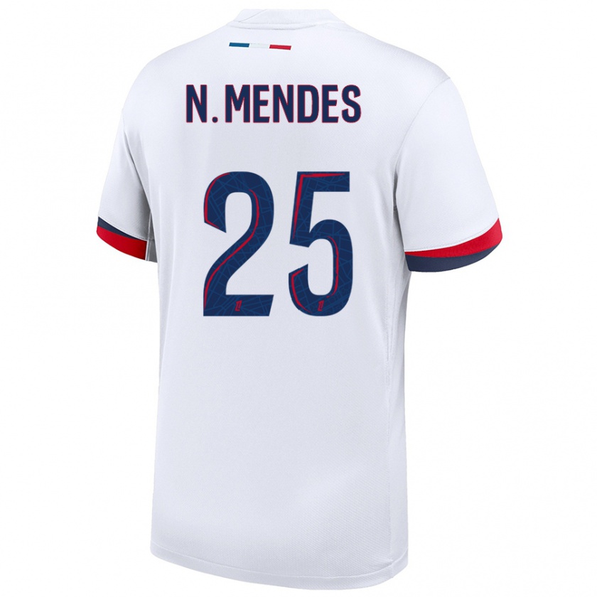 Kandiny Niño Camiseta Nuno Mendes #25 Blanco Azul Rojo 2ª Equipación 2024/25 La Camisa Chile