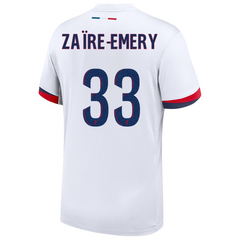 Kandiny Niño Camiseta Warren Zaïre-Emery #33 Blanco Azul Rojo 2ª Equipación 2024/25 La Camisa Chile