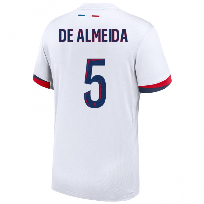 Kandiny Niño Camiseta Élisa De Almeida #5 Blanco Azul Rojo 2ª Equipación 2024/25 La Camisa Chile