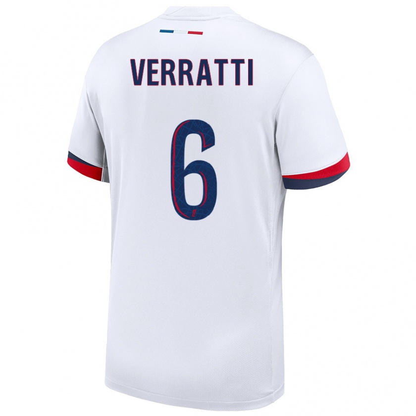 Kandiny Niño Camiseta Marco Verratti #6 Blanco Azul Rojo 2ª Equipación 2024/25 La Camisa Chile