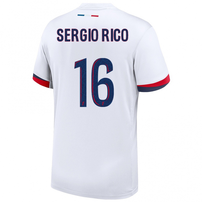 Kandiny Niño Camiseta Sergio Rico #16 Blanco Azul Rojo 2ª Equipación 2024/25 La Camisa Chile