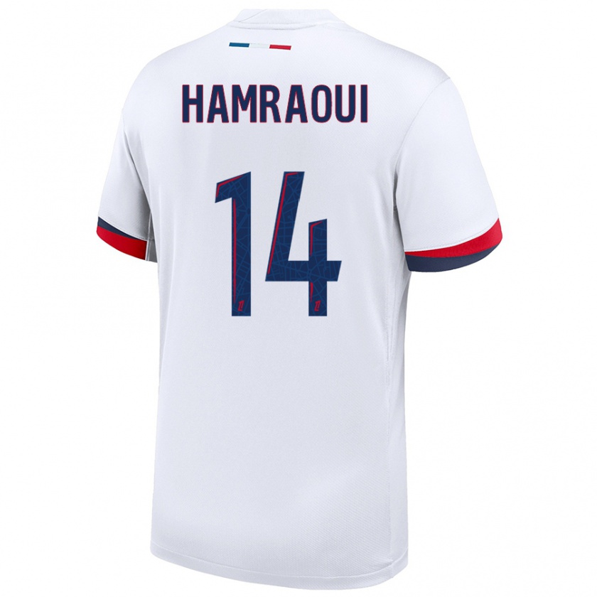 Kandiny Niño Camiseta Kheira Hamraoui #14 Blanco Azul Rojo 2ª Equipación 2024/25 La Camisa Chile