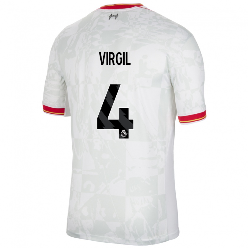 Kandiny Niño Camiseta Virgil Van Dijk #4 Blanco Rojo Negro Equipación Tercera 2024/25 La Camisa Chile