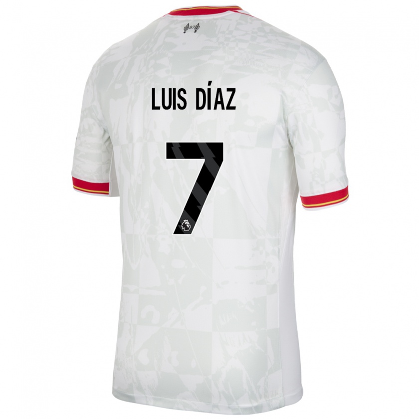 Kandiny Niño Camiseta Luis Díaz #7 Blanco Rojo Negro Equipación Tercera 2024/25 La Camisa Chile