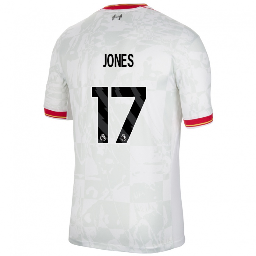 Kandiny Niño Camiseta Curtis Jones #17 Blanco Rojo Negro Equipación Tercera 2024/25 La Camisa Chile