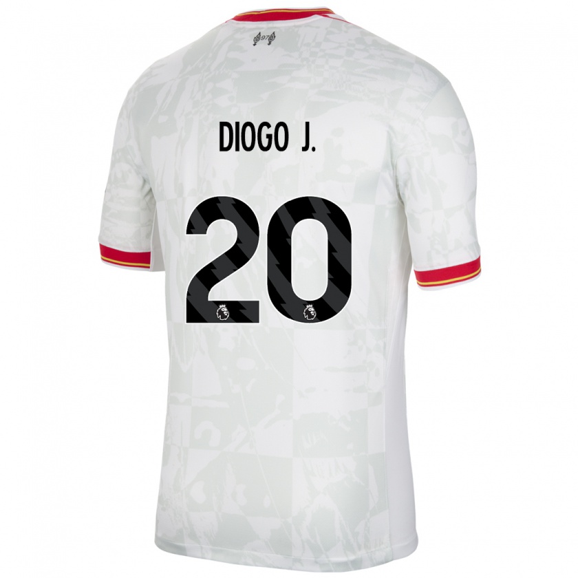 Kandiny Niño Camiseta Diogo Jota #20 Blanco Rojo Negro Equipación Tercera 2024/25 La Camisa Chile