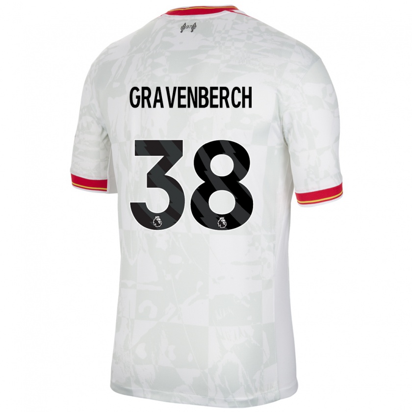 Kandiny Niño Camiseta Ryan Gravenberch #38 Blanco Rojo Negro Equipación Tercera 2024/25 La Camisa Chile