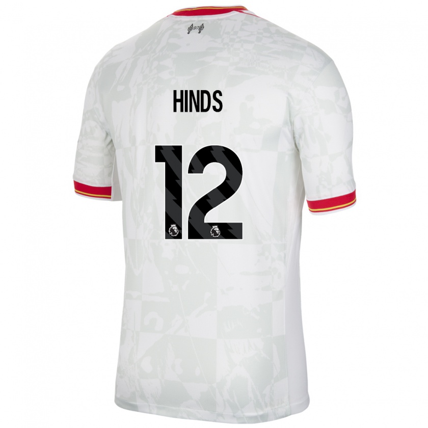 Kandiny Niño Camiseta Taylor Hinds #12 Blanco Rojo Negro Equipación Tercera 2024/25 La Camisa Chile