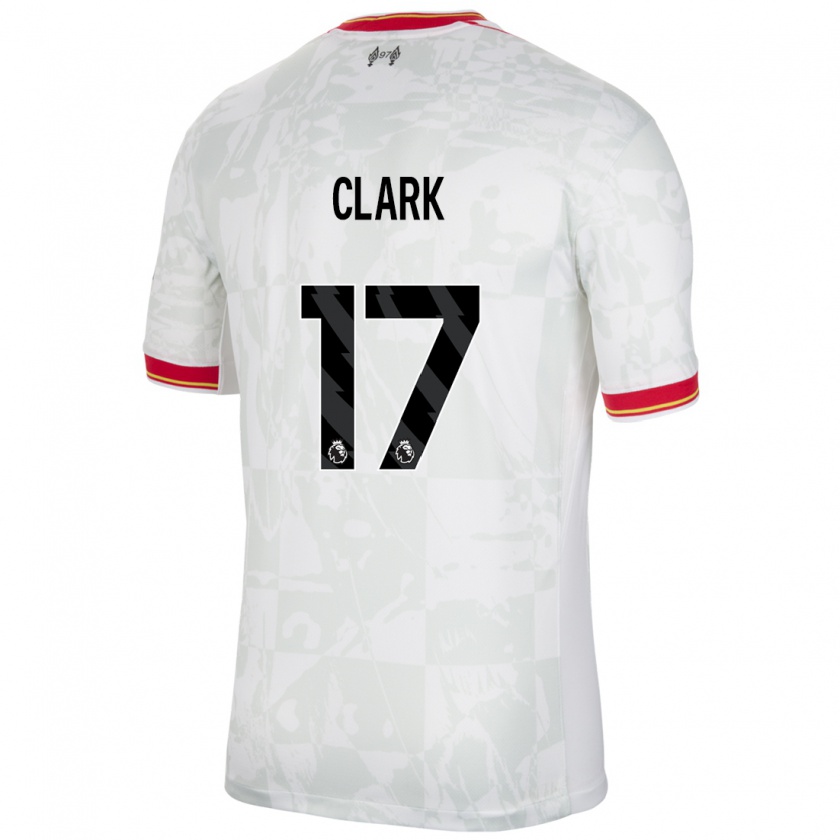 Kandiny Niño Camiseta Jenna Clark #17 Blanco Rojo Negro Equipación Tercera 2024/25 La Camisa Chile