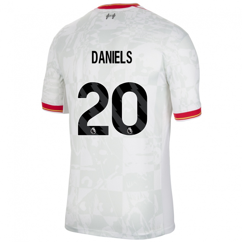 Kandiny Niño Camiseta Yana Daniëls #20 Blanco Rojo Negro Equipación Tercera 2024/25 La Camisa Chile