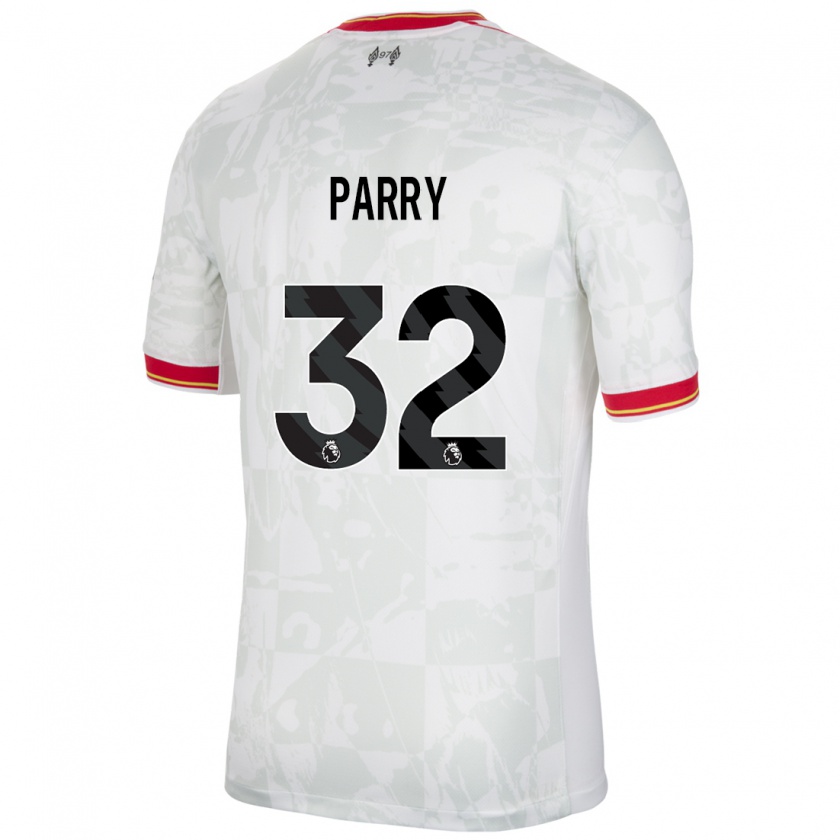 Kandiny Niño Camiseta Lucy Parry #32 Blanco Rojo Negro Equipación Tercera 2024/25 La Camisa Chile