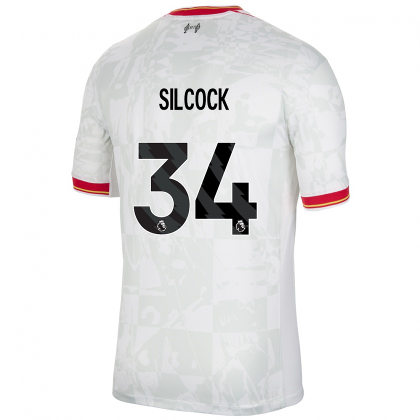 Kandiny Niño Camiseta Hannah Silcock #34 Blanco Rojo Negro Equipación Tercera 2024/25 La Camisa Chile