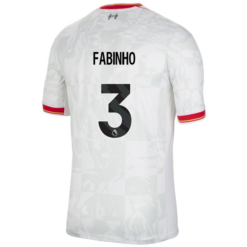 Kandiny Niño Camiseta Fabinho #3 Blanco Rojo Negro Equipación Tercera 2024/25 La Camisa Chile