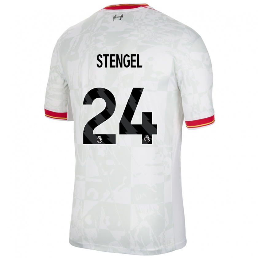 Kandiny Niño Camiseta Katie Stengel #24 Blanco Rojo Negro Equipación Tercera 2024/25 La Camisa Chile