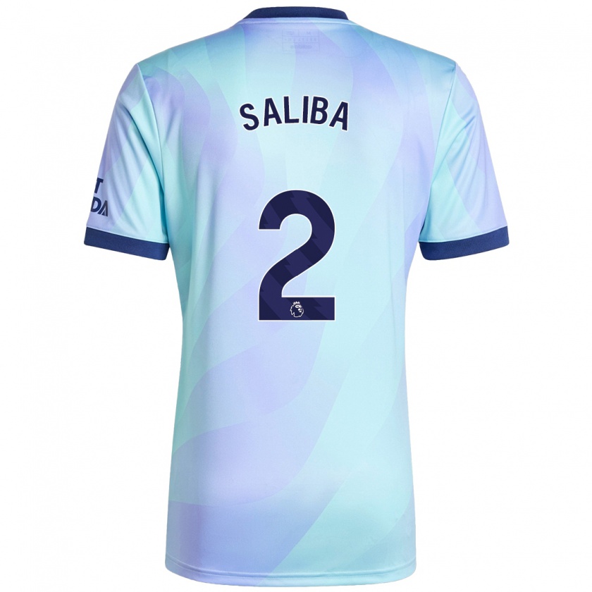 Kandiny Niño Camiseta William Saliba #2 Agua Equipación Tercera 2024/25 La Camisa Chile